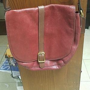 Fossil Maroon and Brown Leather Crossbody Bag